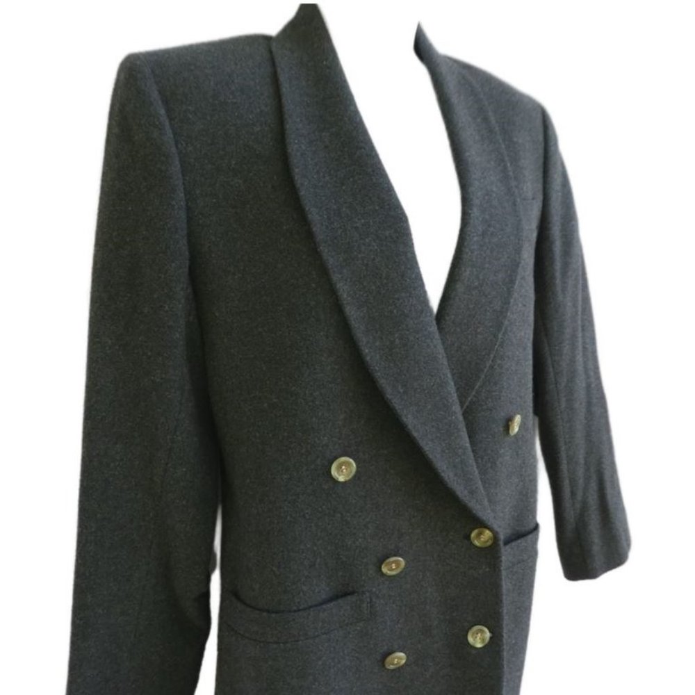 Pure CaMeL HaiR Blazer Double Breasted Shawl Collar Charcoal Grey Vintage 80s
